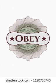 Green and Red linear rosette with text Obey inside