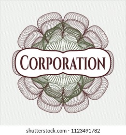 Green and Red linear rosette with text Corporation inside