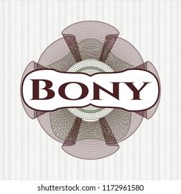 Green and Red linear rosette with text Bony inside