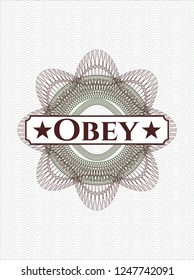 Green and Red linear rosette with text Obey inside