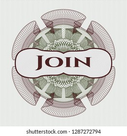 Green and Red linear rosette with text Join inside