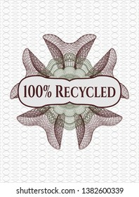 Green and Red linear rosette with text 100% Recycled inside