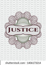 Green and Red linear rosette with text Justice inside
