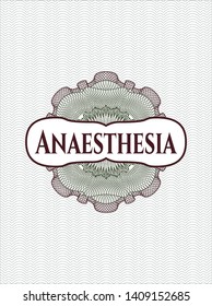 Green and Red linear rosette with text Anaesthesia inside