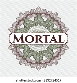 Green and Red linear rosette with text Mortal inside