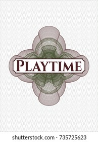 Green and Red linear rosette with text Playtime inside