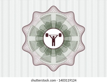 Green and Red linear rosette with weightlifting icon inside