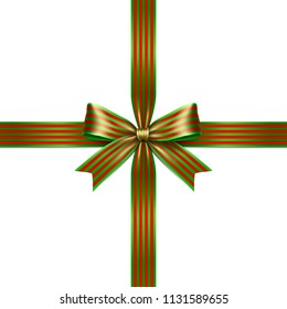 Green and red lines isolated ribbon bow at the middle on white background. Vector illustration of Christmas ribbon bow. Greeting gift bow concept.