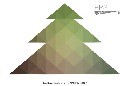 Green red low polygon style christmas tree vector illustration consisting of triangles. Abstract polygonal origami or crystal design of New Years celebration. Isolated on white background.
