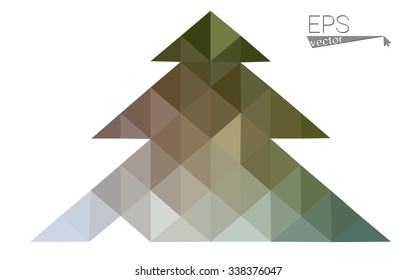 Green red low polygon style christmas tree vector illustration consisting of triangles. Abstract polygonal origami or crystal design of New Years celebration. Isolated on white background.