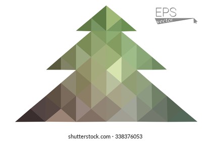 Green red low polygon style christmas tree vector illustration consisting of triangles. Abstract polygonal origami or crystal design of New Years celebration. Isolated on white background.