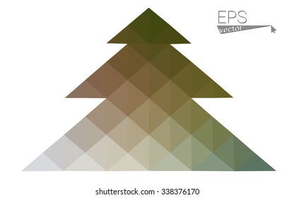 Green red low polygon style christmas tree vector illustration consisting of triangles. Abstract polygonal origami or crystal design of New Years celebration. Isolated on white background.