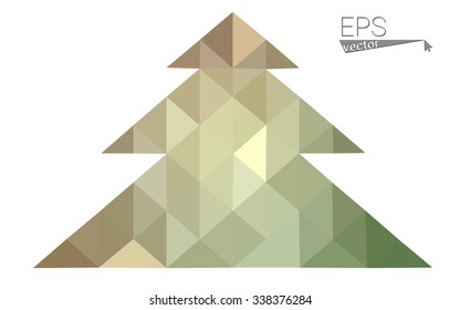 Green red low polygon style christmas tree vector illustration consisting of triangles. Abstract polygonal origami or crystal design of New Years celebration. Isolated on white background.