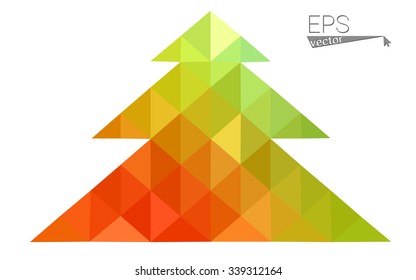 Green red low polygon style christmas tree vector illustration consisting of triangles. Abstract polygonal origami or crystal design of New Years celebration. Isolated on white background.