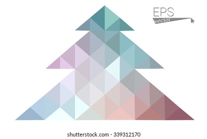 Green red low polygon style christmas tree vector illustration consisting of triangles. Abstract polygonal origami or crystal design of New Years celebration. Isolated on white background.