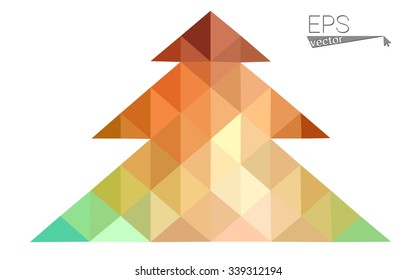 Green red low polygon style christmas tree vector illustration consisting of triangles. Abstract polygonal origami or crystal design of New Years celebration. Isolated on white background.