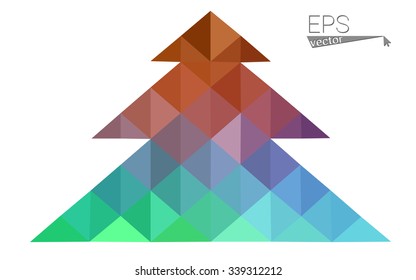 Green red low polygon style christmas tree vector illustration consisting of triangles. Abstract polygonal origami or crystal design of New Years celebration. Isolated on white background.
