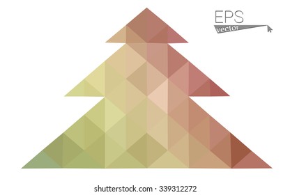 Green red low polygon style christmas tree vector illustration consisting of triangles. Abstract polygonal origami or crystal design of New Years celebration. Isolated on white background.