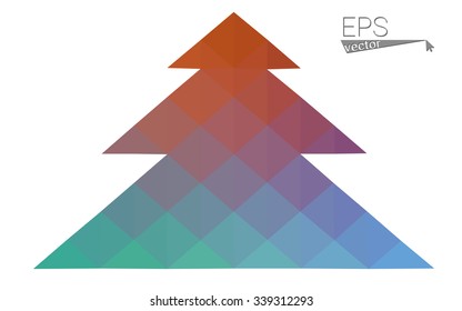 Green red low polygon style christmas tree vector illustration consisting of triangles. Abstract polygonal origami or crystal design of New Years celebration. Isolated on white background.