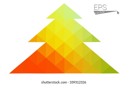 Green red low polygon style christmas tree vector illustration consisting of triangles. Abstract polygonal origami or crystal design of New Years celebration. Isolated on white background.