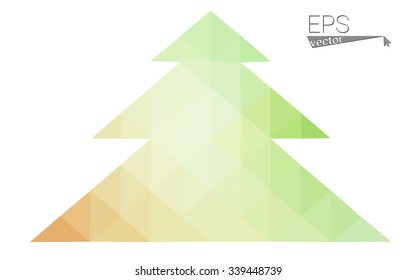 Green, red low polygon style christmas tree vector illustration consisting of triangles. Abstract polygonal origami or crystal design of New Years celebration. Isolated on white background.