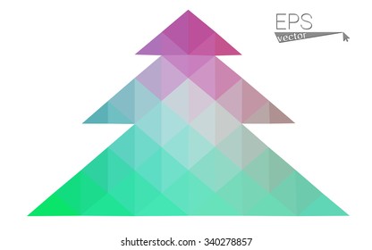 Green, red low polygon style christmas tree vector illustration consisting of triangles. Abstract polygonal origami or crystal design of New Years celebration. Isolated on white background