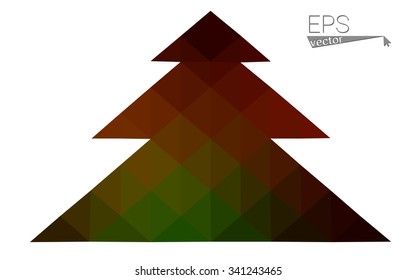 Green, red low polygon style christmas tree vector illustration consisting of triangles. Abstract polygonal origami or crystal design of New Years celebration. Isolated on white background.