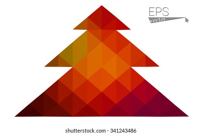 Green, red low polygon style christmas tree vector illustration consisting of triangles. Abstract polygonal origami or crystal design of New Years celebration. Isolated on white background.