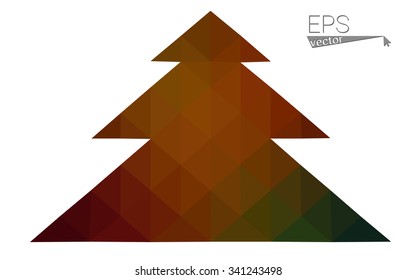 Green, red low polygon style christmas tree vector illustration consisting of triangles. Abstract polygonal origami or crystal design of New Years celebration. Isolated on white background.