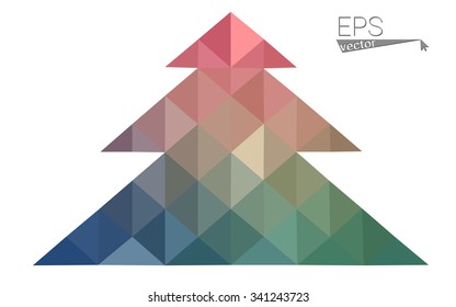 Green, red low polygon style christmas tree vector illustration consisting of triangles. Abstract polygonal origami or crystal design of New Years celebration. Isolated on white background.