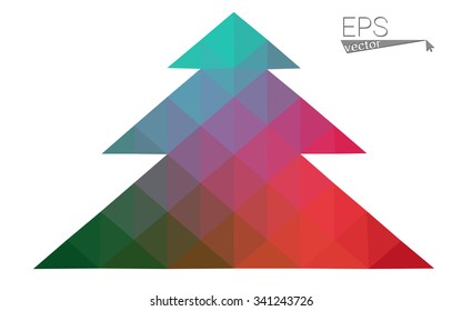 Green, red low polygon style christmas tree vector illustration consisting of triangles. Abstract polygonal origami or crystal design of New Years celebration. Isolated on white background.