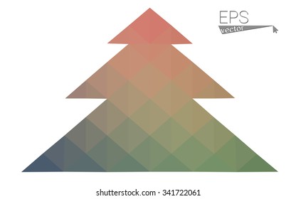 Green red low polygon style christmas tree vector illustration consisting of triangles. Abstract polygonal origami or crystal design of New Years celebration. Isolated on white background.