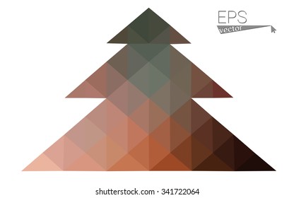 Green red low polygon style christmas tree vector illustration consisting of triangles. Abstract polygonal origami or crystal design of New Years celebration. Isolated on white background.