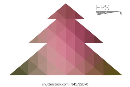 Green red low polygon style christmas tree vector illustration consisting of triangles. Abstract polygonal origami or crystal design of New Years celebration. Isolated on white background.