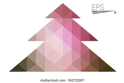 Green red low polygon style christmas tree vector illustration consisting of triangles. Abstract polygonal origami or crystal design of New Years celebration. Isolated on white background.