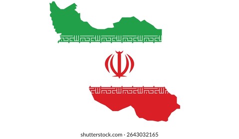 Un mapa verde y rojo de Irán con el emblema central.