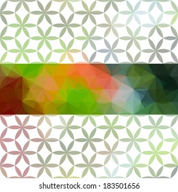 Green and red minimalistic background with geometric floral ornament. Eps10