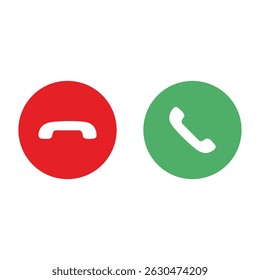Green and red mobile vector buttons set isolated on white background. White telephone handset in circle shape. Accept and decline phone icons.