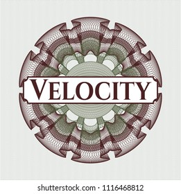 Green and Red money style emblem or rosette with text Velocity inside