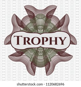 Green and Red money style emblem or rosette with text Trophy inside