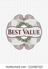 Green and Red money style emblem or rosette with text Best Value inside