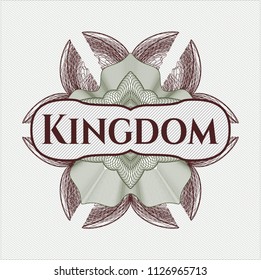 Green and Red money style emblem or rosette with text Kingdom inside