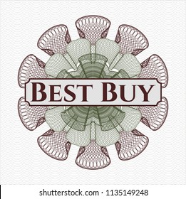 Green and Red money style emblem or rosette with text Best Buy inside