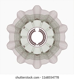 Green and Red money style emblem or rosette with laurel wreath icon inside