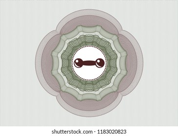Green and Red money style emblem or rosette with dumbbell icon inside