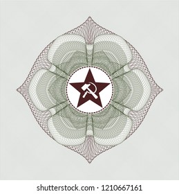 Green and Red money style emblem or rosette with communism icon inside