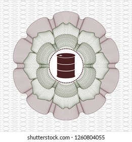 Green and Red money style emblem or rosette with barrel icon inside
