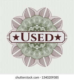 Green and Red money style emblem or rosette with text Used inside