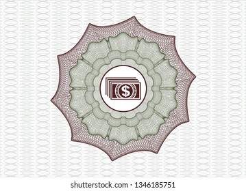 Green and Red money style emblem or rosette with money icon inside