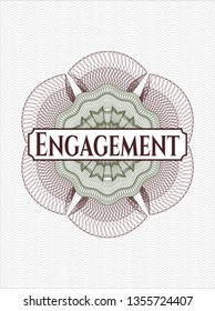 Green and Red money style emblem or rosette with text Engagement inside
